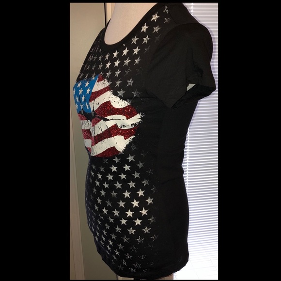 American Flag Glitter Lips T-shirt, Sz M - Picture 2 of 12